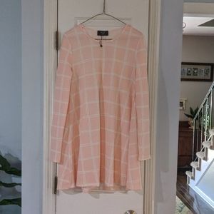Pink and white window pane plaid swing dress with